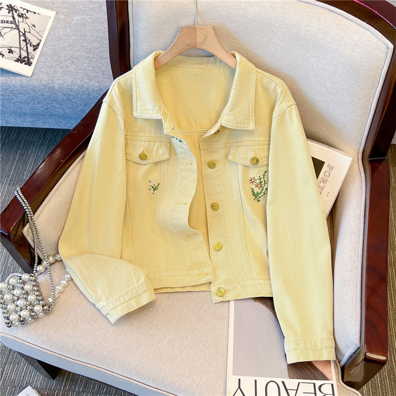 Embroidery Jacket Jeans - Корейская винтажная джинсовая куртка с цветочной
