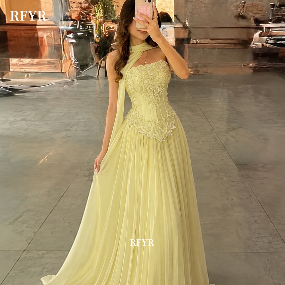 Embroidery Yellow Dress - Желтое вечернее платье RFYR с кружевной