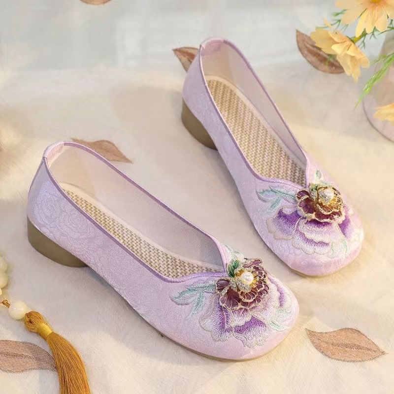 Embroidery Fabric - Женские туфли на низком каблуке с