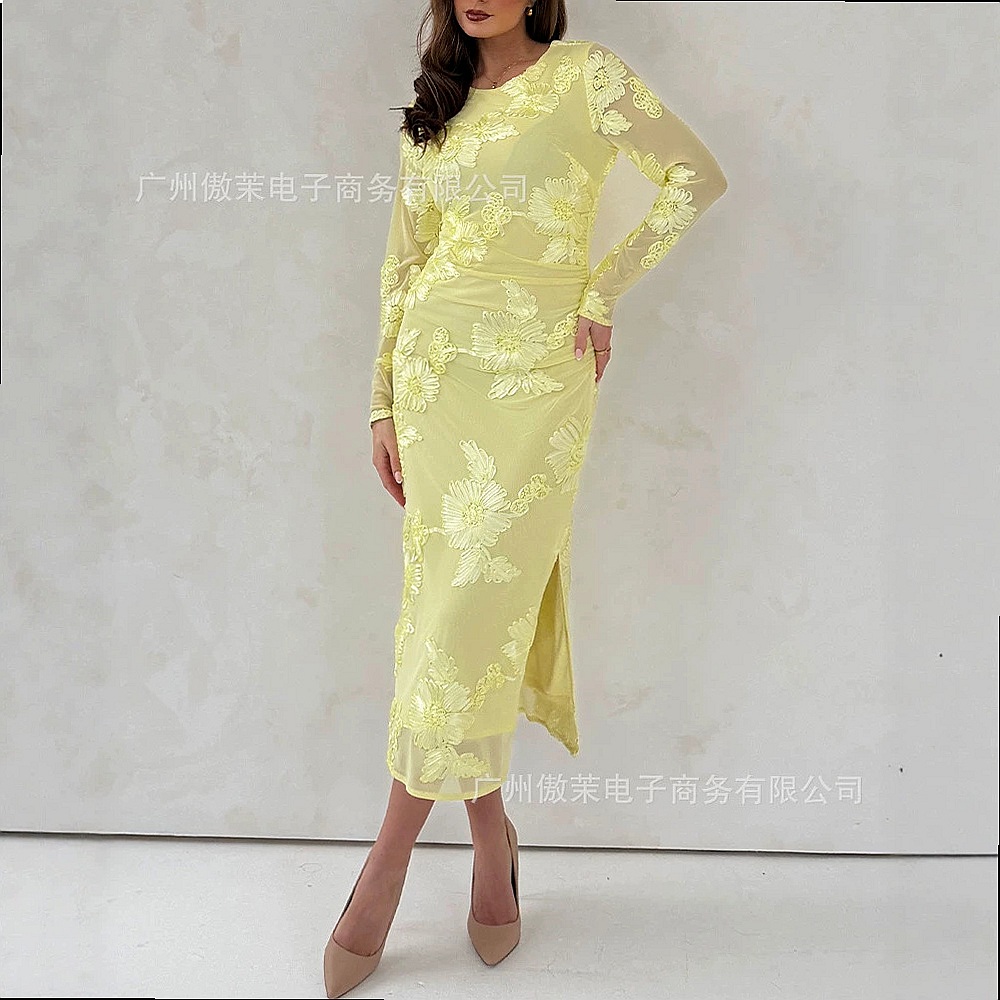 Яркое желтое платье-бодикон с  – обзор и цена Embroidery Yellow Dress